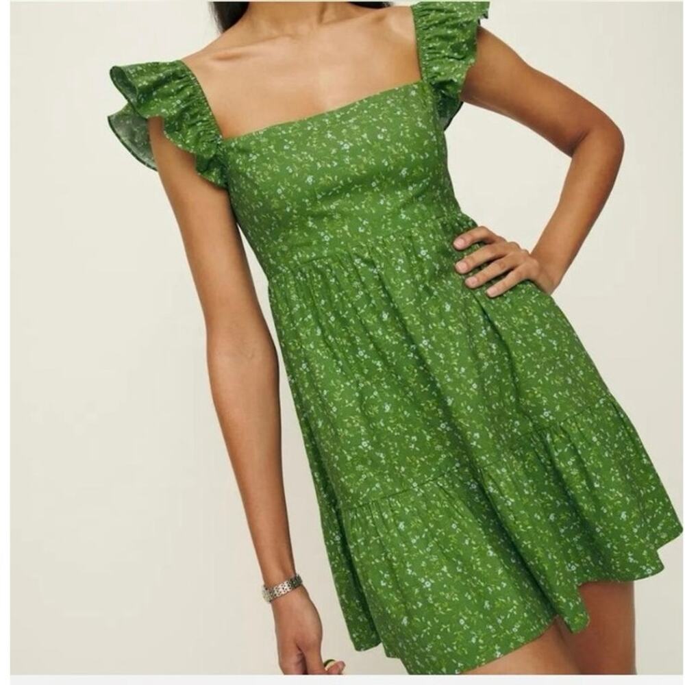 Womens Reformation Jeune Dress Green Floral Size 10 EUC!